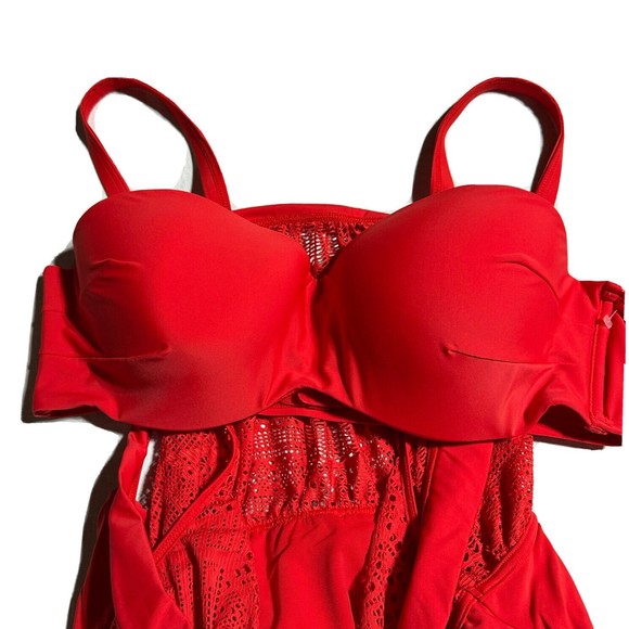 Swim by Cacique Off The Shoulder Blouson Swimsuit One Piece Bandeau Bra 38DD - Picture 7 of 14